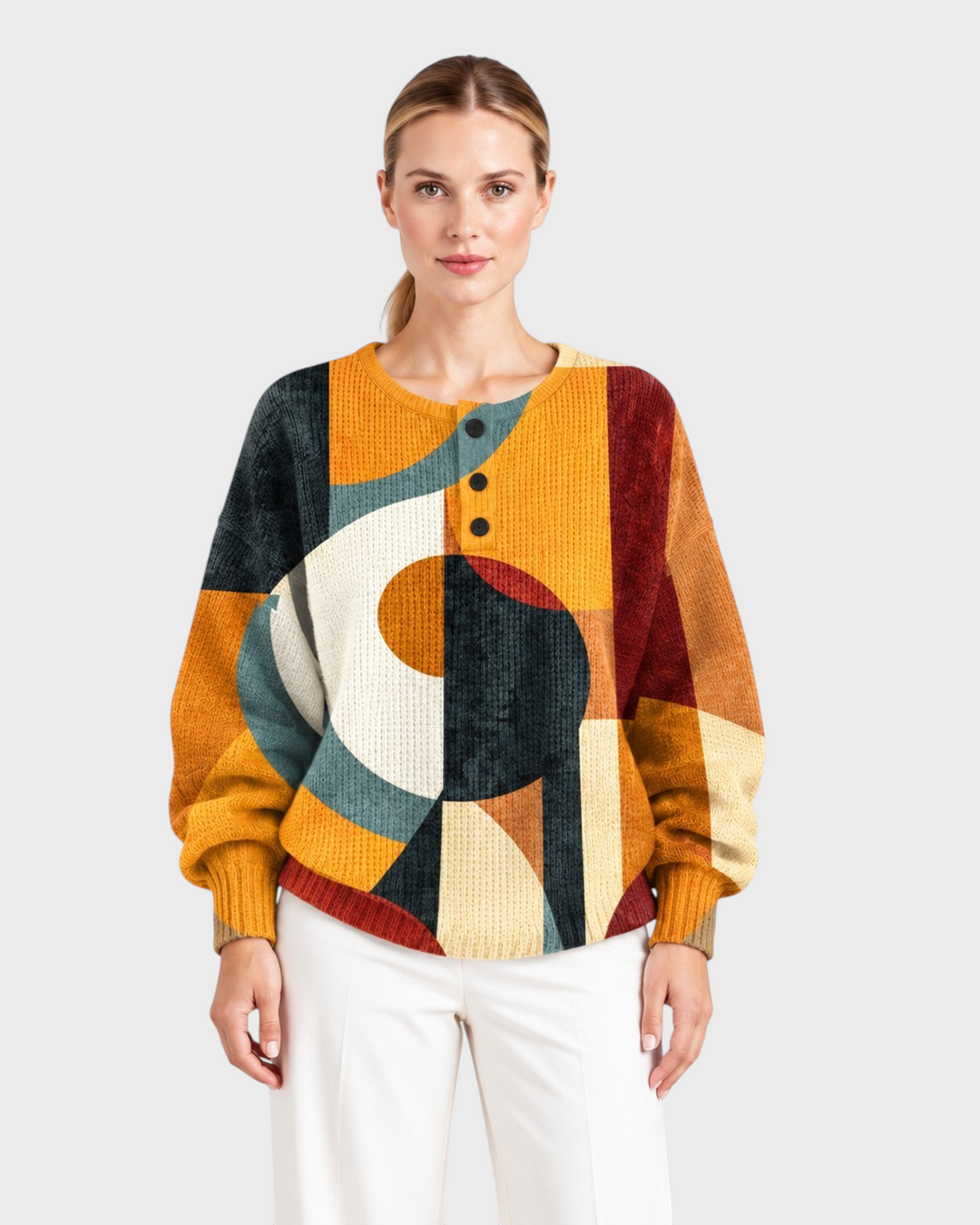 Daria – Maglia Henley geometrica in grigio scuro | Luna Moda