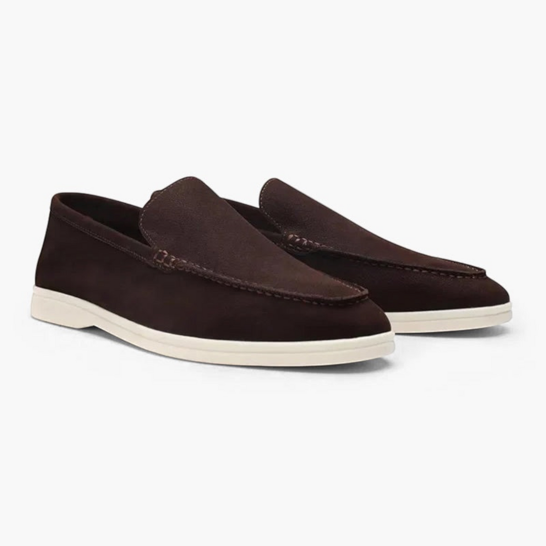 Luna Moda DENIS dark brown leather loafers with stitched upper and contrasting white rubber sole