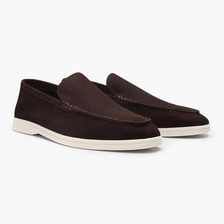 Luna Moda DENIS dark brown leather loafers with stitched upper and contrasting white rubber sole