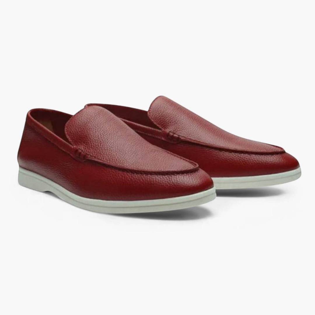 Luna Moda DENIS red leather loafers with stitched upper and white sole for a casual yet refined look.