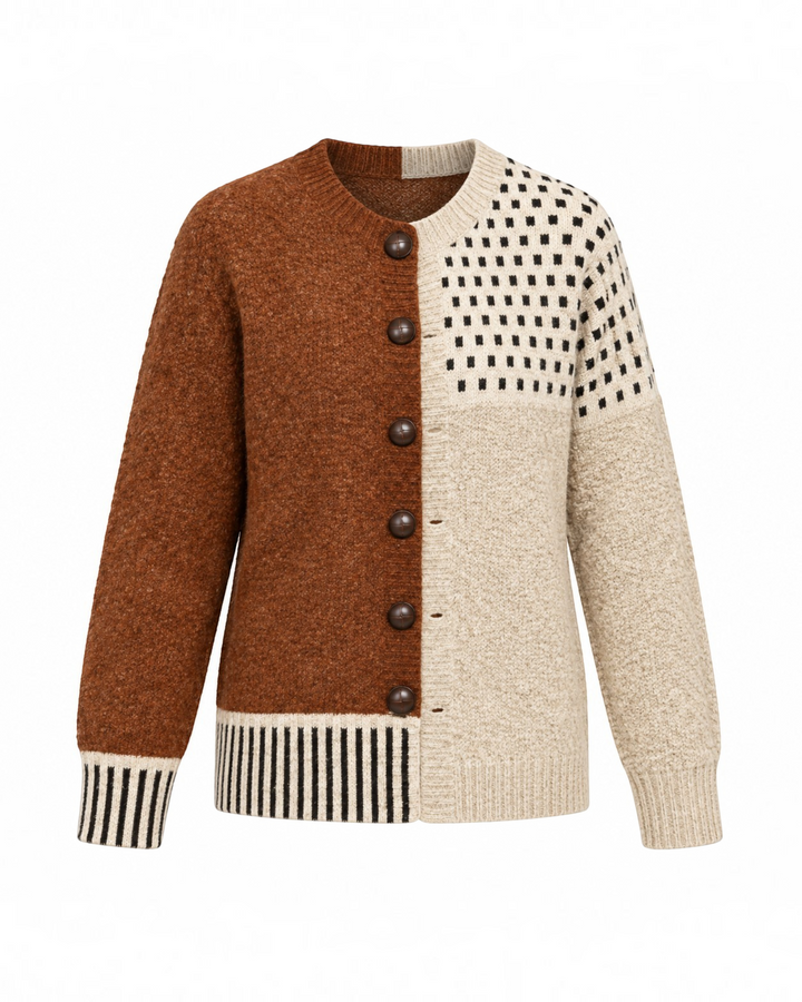 Donatella – Cardigan patchwork con bottoni in crema | Luna Moda