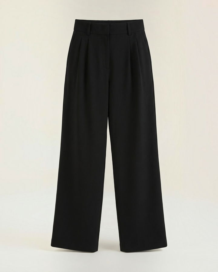 Luna Moda ISOTTA high-waisted black pleated palazzo trousers with a fluid, wide-leg silhouette.