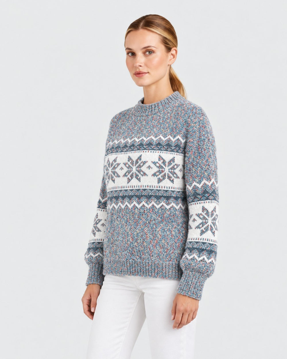 Enrica – Maglione con motivo nordico in bianco | Luna Moda