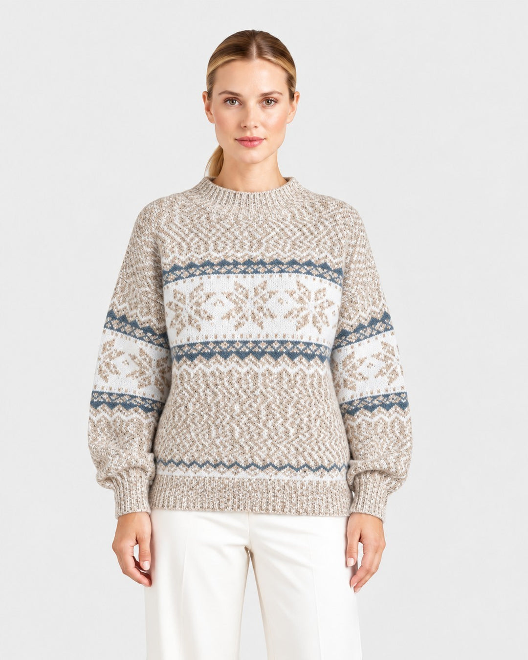 Enrica – Maglione con motivo nordico in bianco | Luna Moda