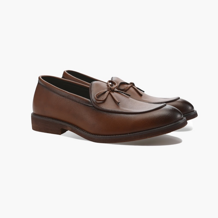 Luna Moda Francesco brown full-grain leather loafers with delicate lace detailing and hand-stitched finish