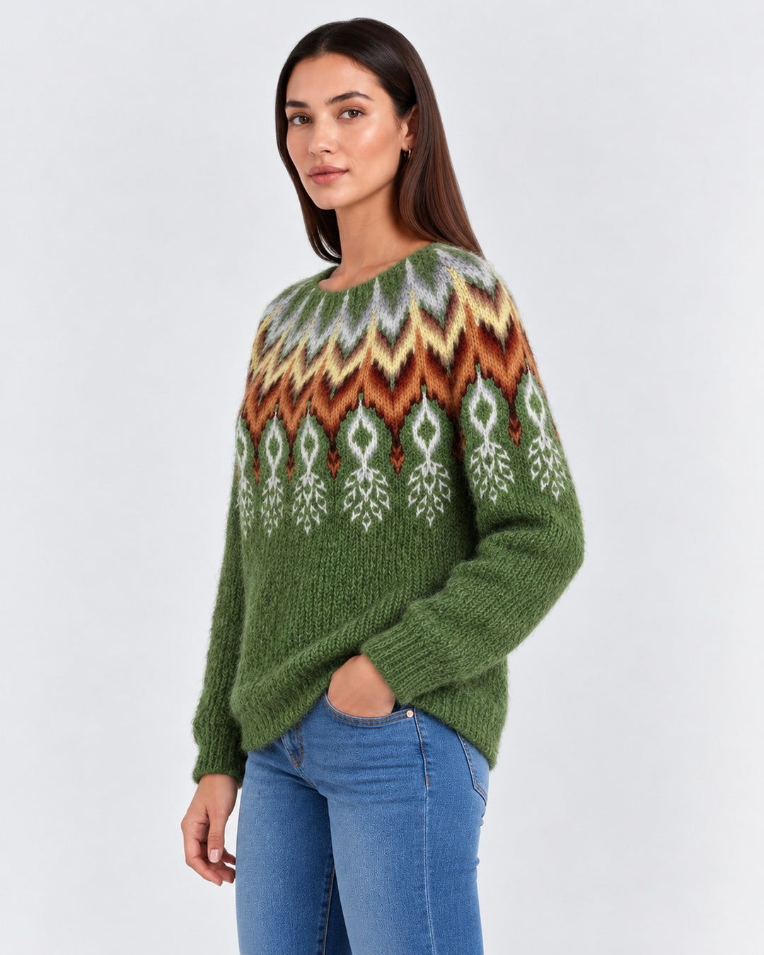 Luisa – Maglione jacquard a chevron in verde | Luna Moda