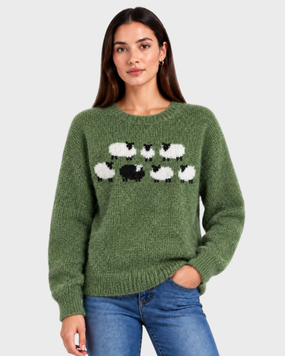 Amalia – Maglione con motivo pecore in nero | Luna Moda