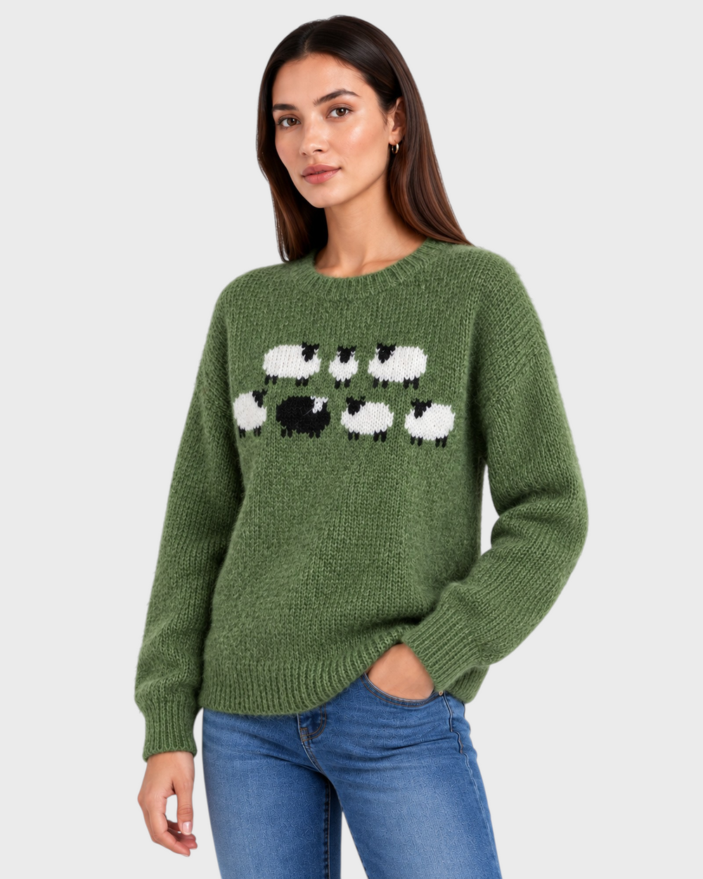 Amalia – Maglione con motivo pecore in verde | Luna Moda