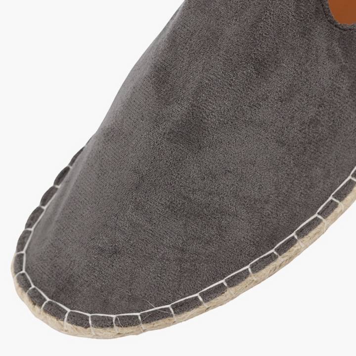 Luna Moda ALAN grey sheep wool espadrilles with a durable hemp rope sole and white stitched detailing.