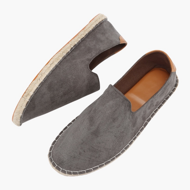 Luna Moda ALAN grey wool espadrilles with a traditional braided rope sole and tan leather heel detail