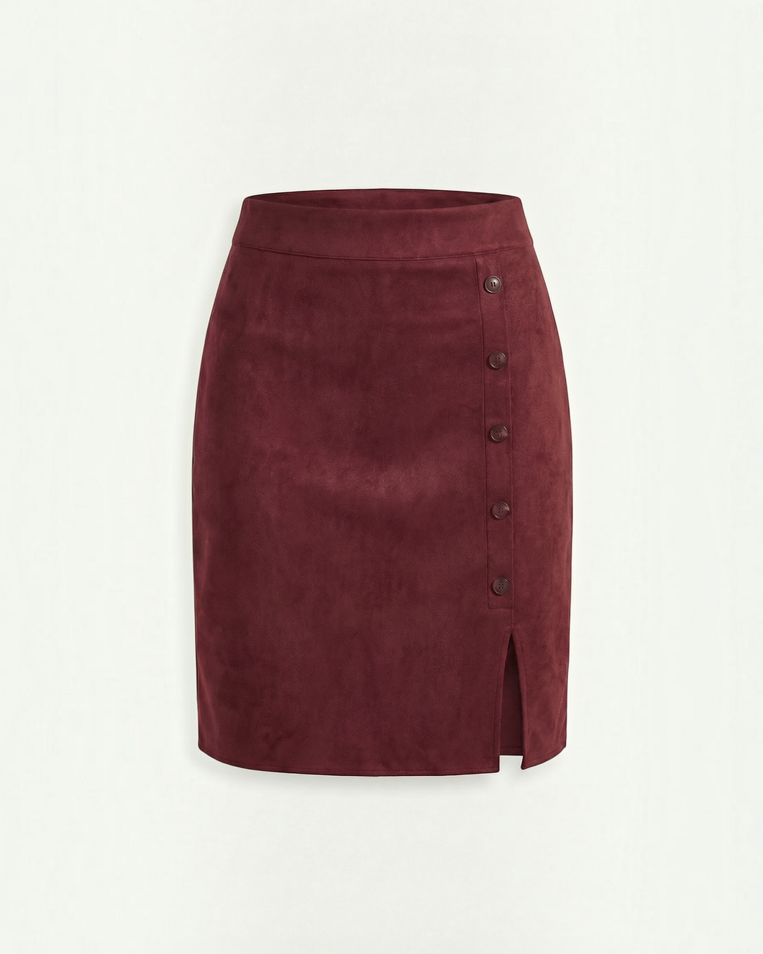 Speranza – Minigonna effetto suede con bottoni in bordeaux, dettaglio | Luna Moda