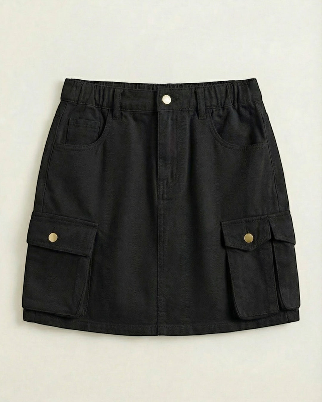 Luna Moda black A-line cargo miniskirt with elastic waist and functional side pockets