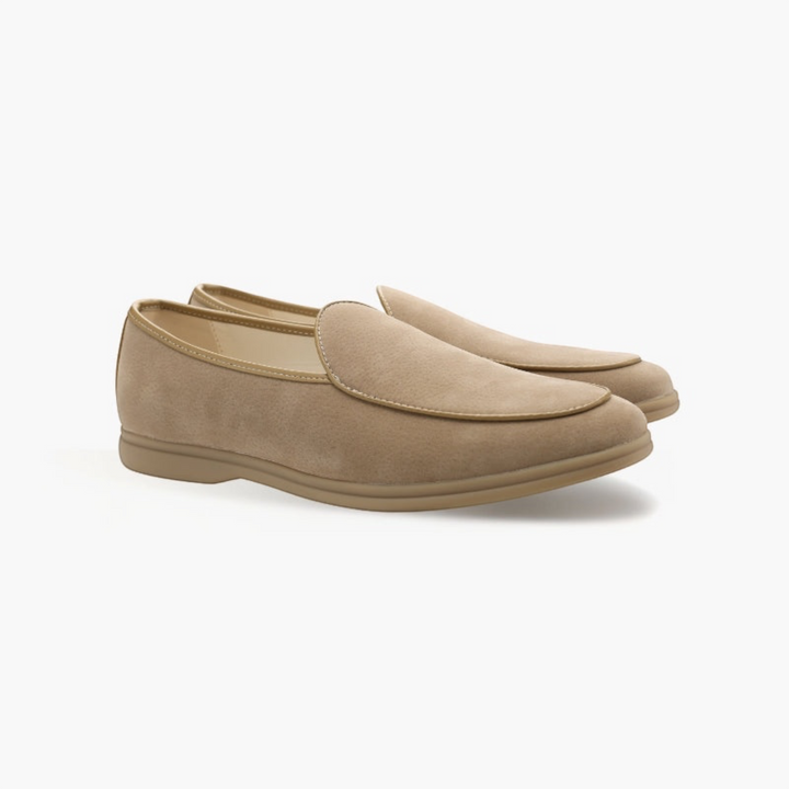 Luna Moda JOEL beige full-grain leather loafers with a tapered toe and handcrafted stitching for a refined look.