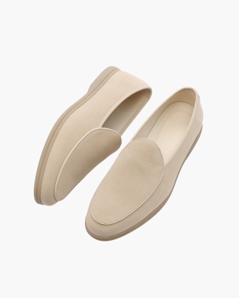 Luna Moda JOEL beige full-grain leather loafers with a tapered toe and hand-stitched details on a white background.