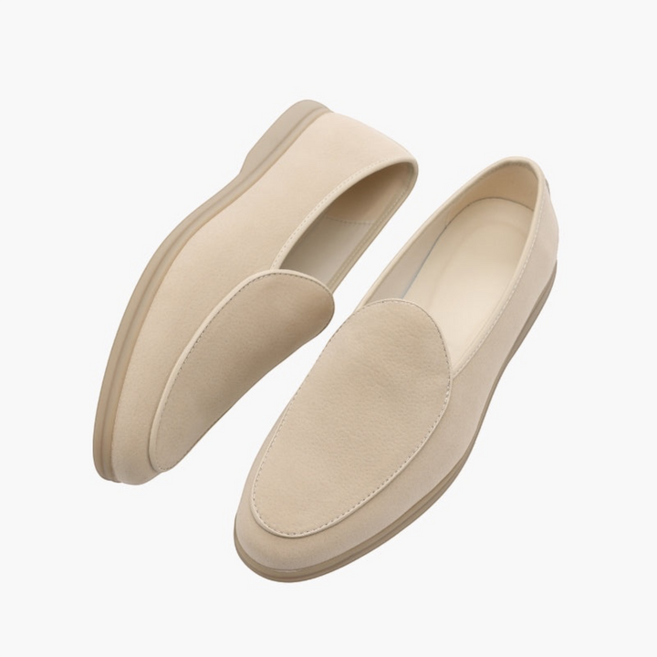 Luna Moda JOEL beige full-grain leather loafers with a tapered toe and hand-stitched details on a white background.