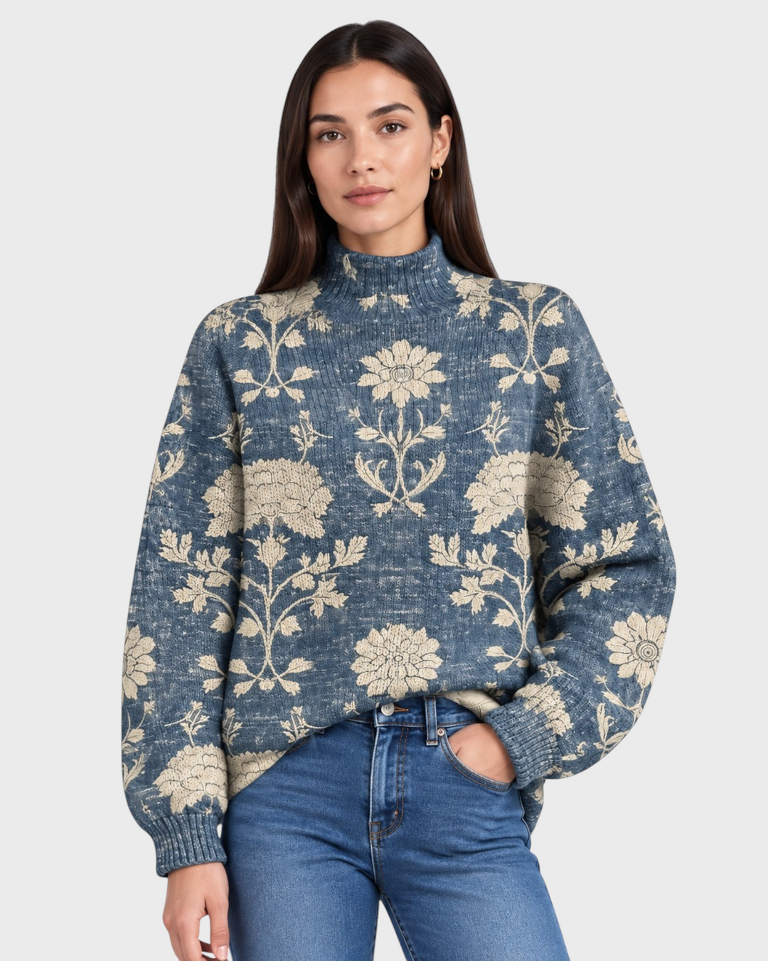 Lavinia – Dolcevita floreale d'ispirazione vintage in blu navy | Luna Moda