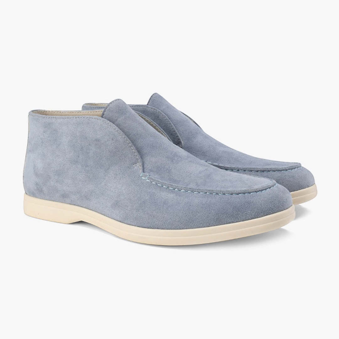 Luna Moda LORIS light blue suede leather moccasins with stitched upper and comfortable leather insole