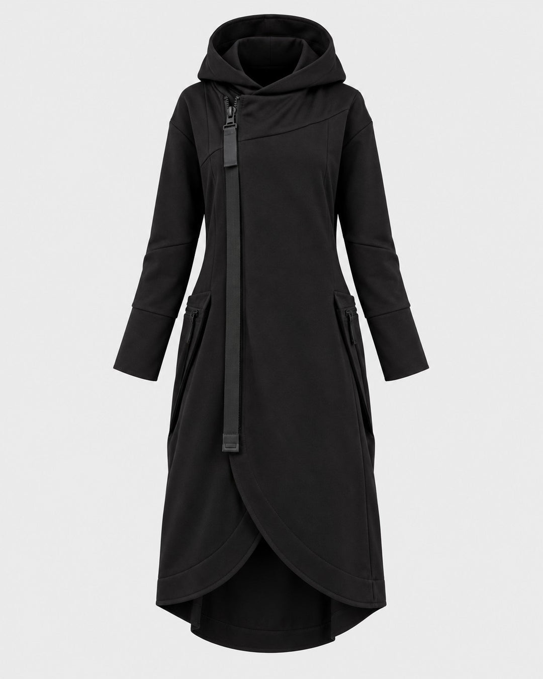 LAURA, felpa asimmetrica con cappuccio, dettaglio – Luna Moda