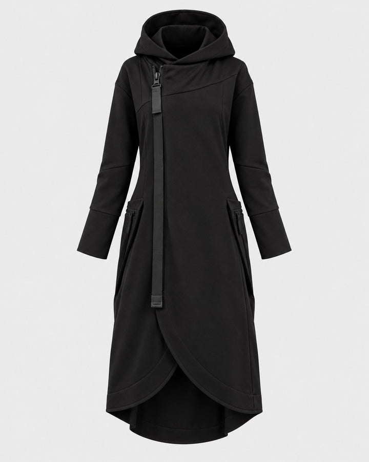 LAURA, felpa asimmetrica con cappuccio, dettaglio – Luna Moda