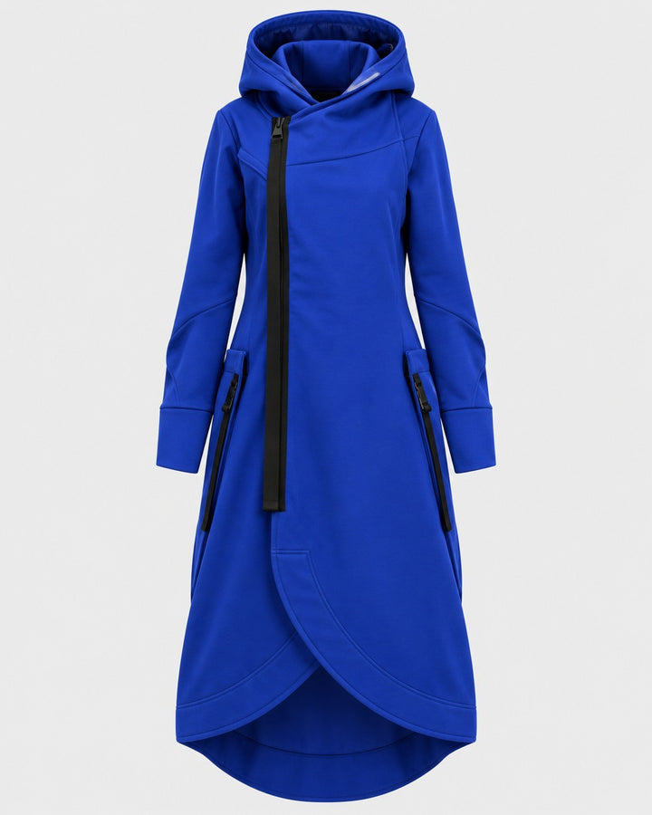 LAURA, felpa asimmetrica con cappuccio, dettaglio – Luna Moda