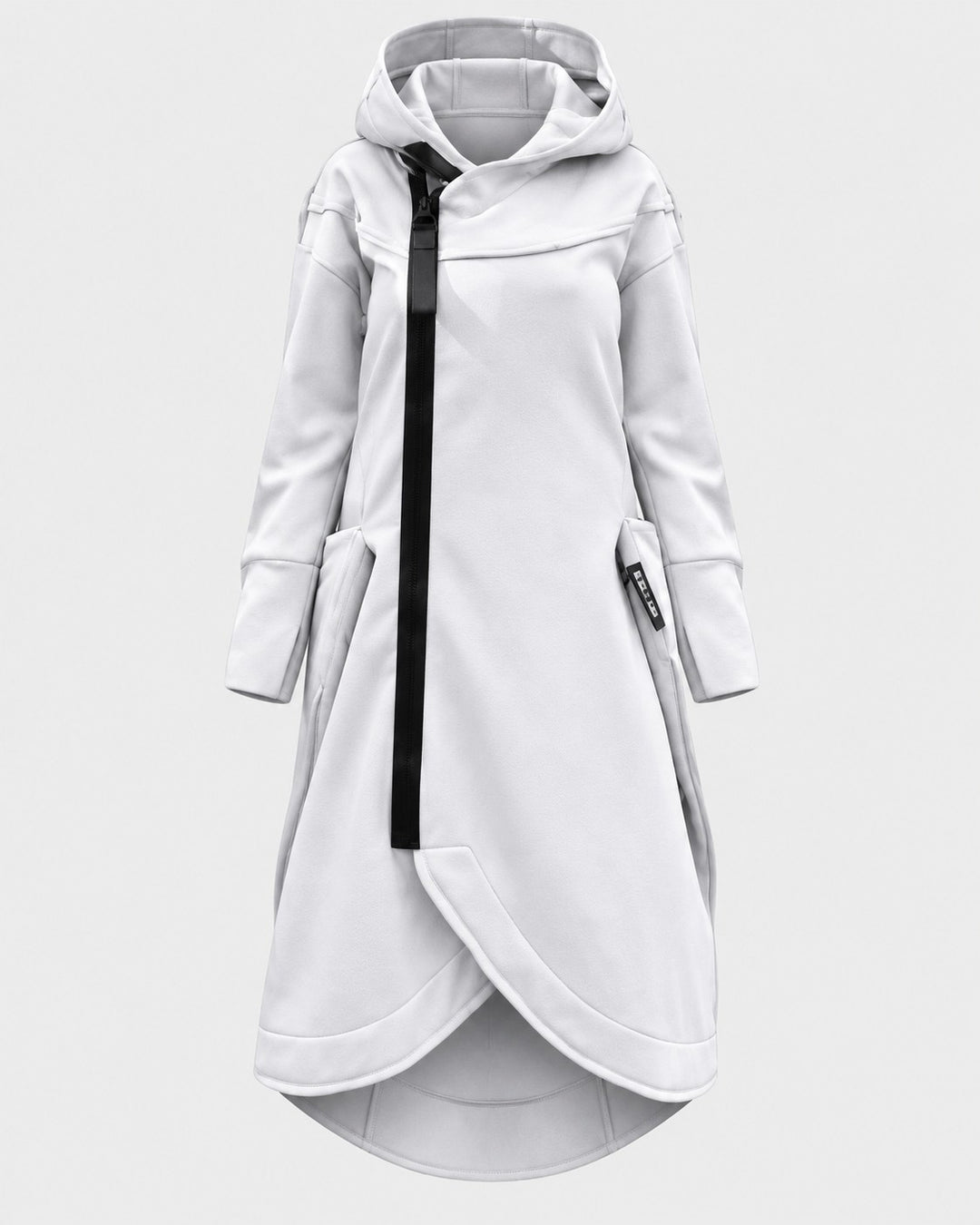 LAURA, felpa asimmetrica con cappuccio, dettaglio – Luna Moda