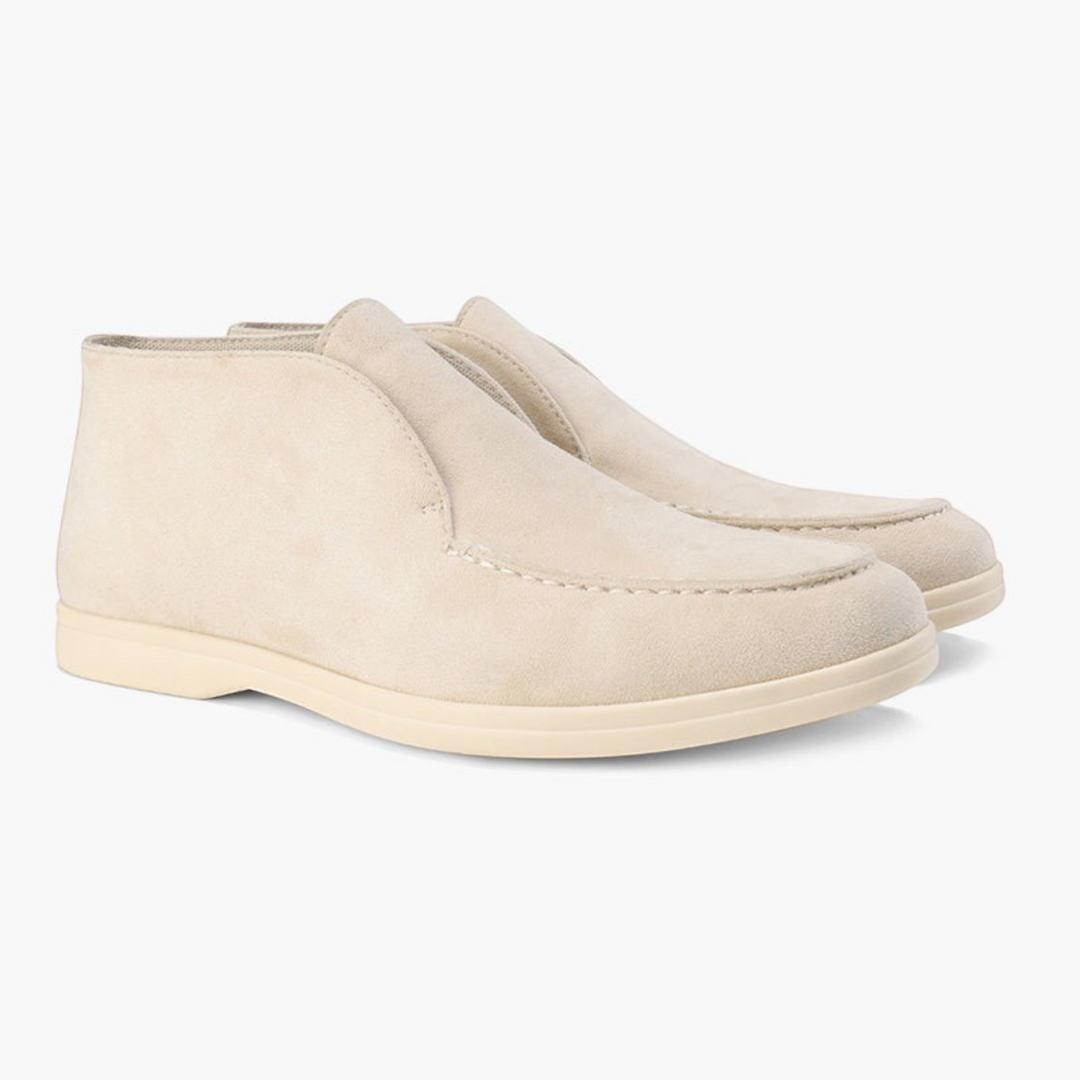 Luna Moda LORIS beige suede loafers with stitched detailing and a comfortable leather insole for casual wear.