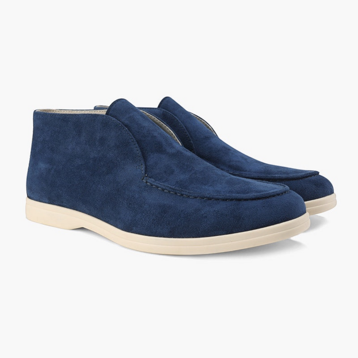 Luna Moda LORIS blue suede loafers with stitched upper and comfortable leather insole for a casual look
