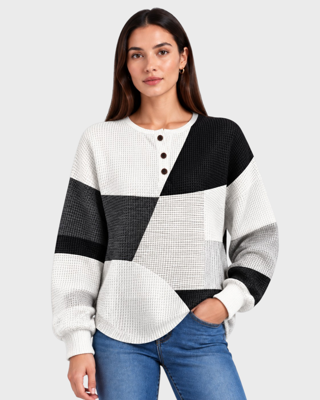 Marcella – Maglia Henley a blocchi in nero | Luna Moda