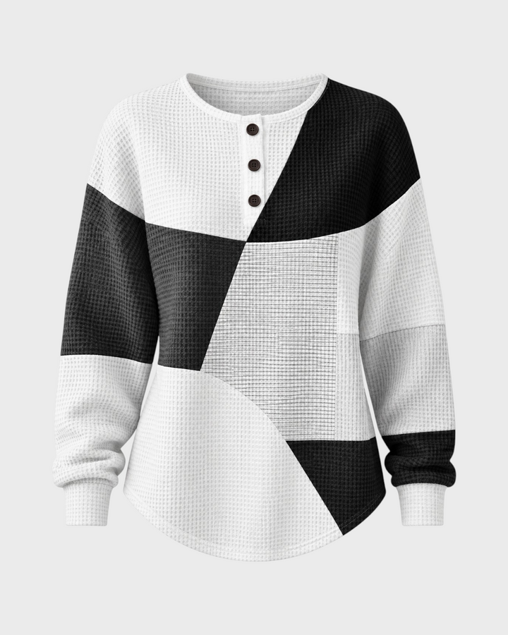 Marcella – Maglia Henley a blocchi in nero | Luna Moda