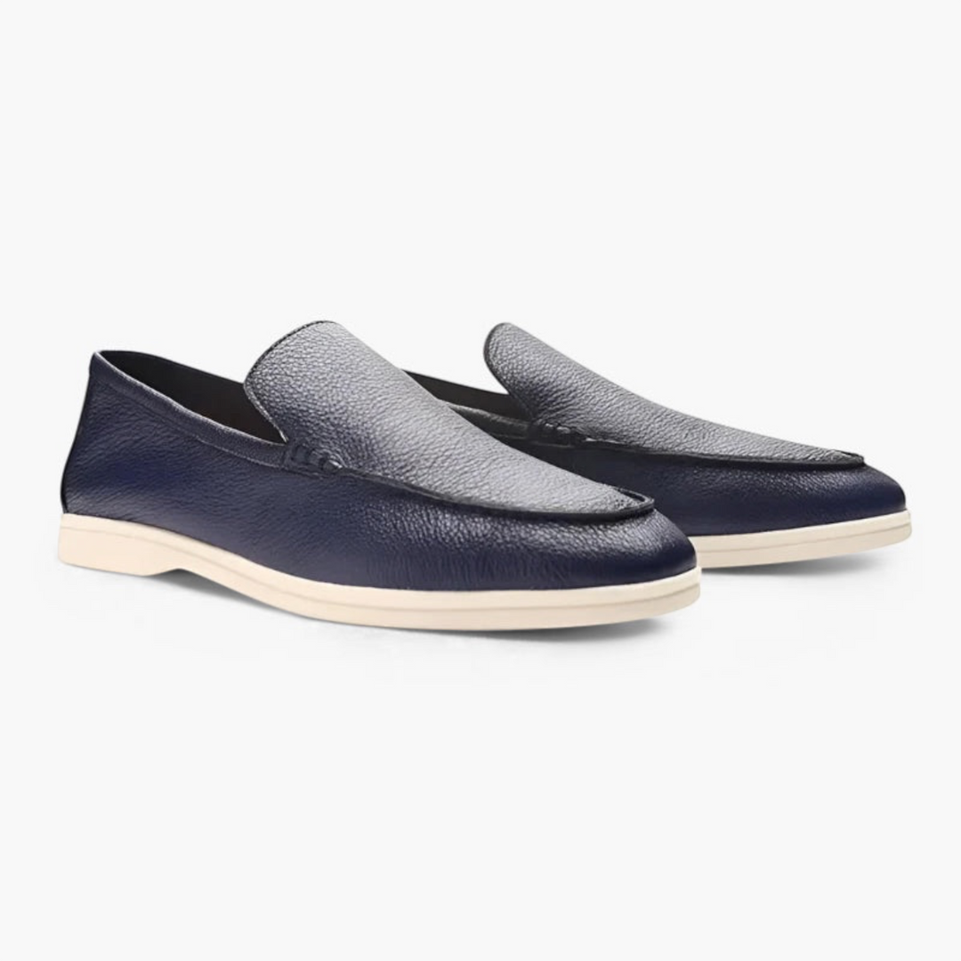 Luna Moda DENIS navy blue leather loafers with stitched upper and comfortable leather insole on a white sole