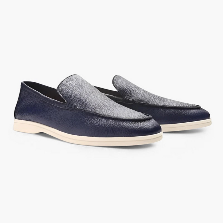 Luna Moda DENIS navy blue leather loafers with stitched upper and comfortable leather insole on a white sole