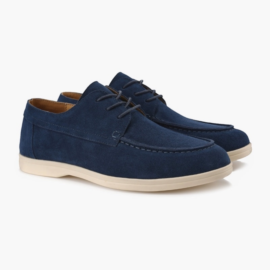 Luna Moda RAUL navy blue premium suede lace-up shoes with a lightweight beige sole for smart casual wear.