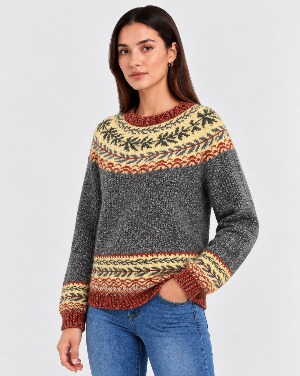 Nives – Maglione con motivo nordico in giallo | Luna Moda