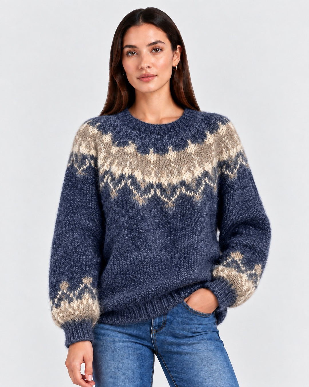 Amelia – Maglione con motivo nordico in beige | Luna Moda