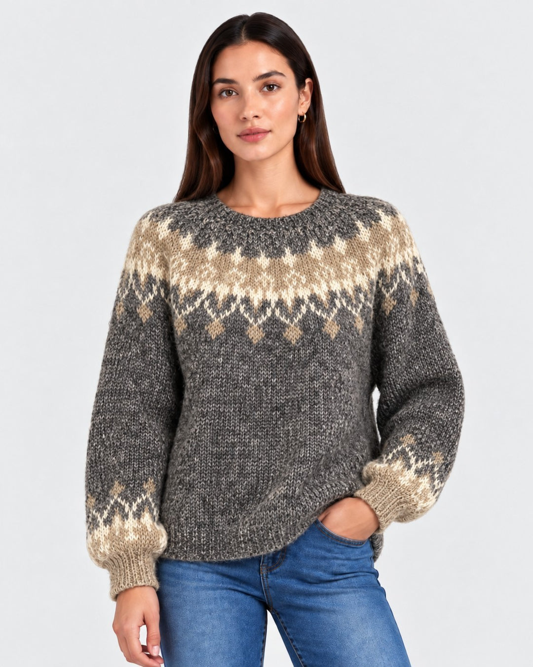 Amelia – Maglione con motivo nordico in beige | Luna Moda