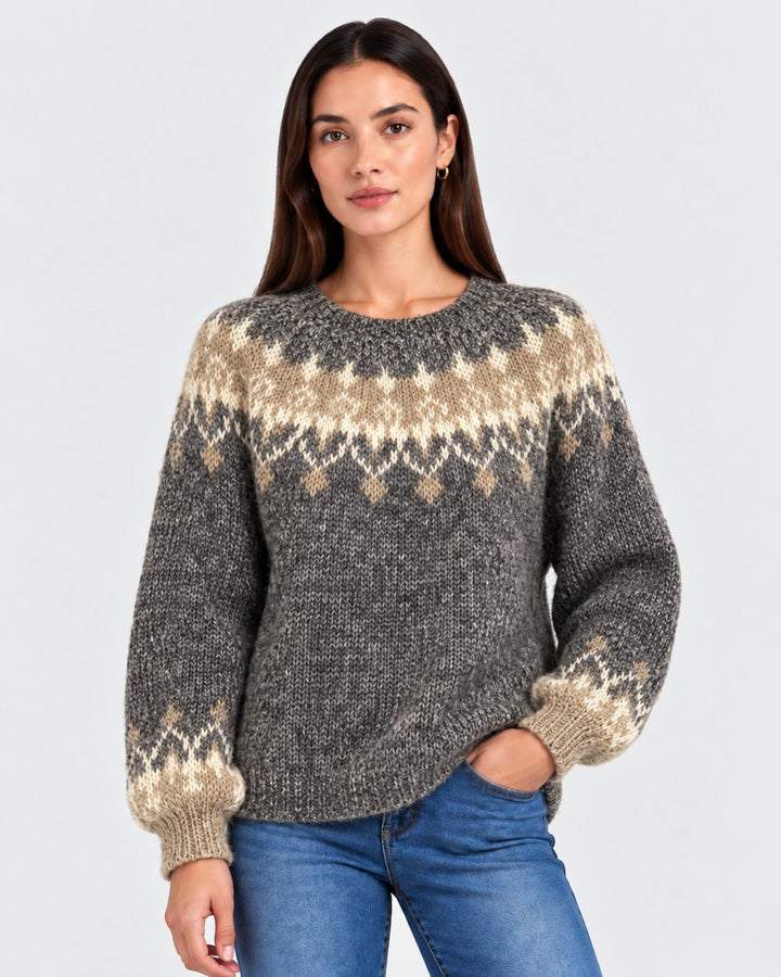 Amelia – Maglione con motivo nordico in beige | Luna Moda
