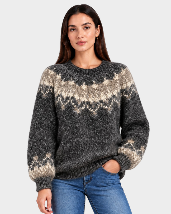 Amelia – Maglione con motivo nordico in beige | Luna Moda