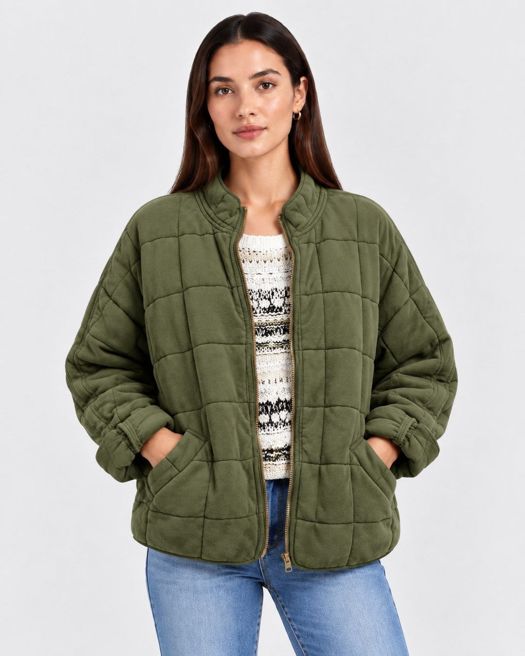 VIOLETTA, giacca trapuntata oversize, indossata – Luna Moda