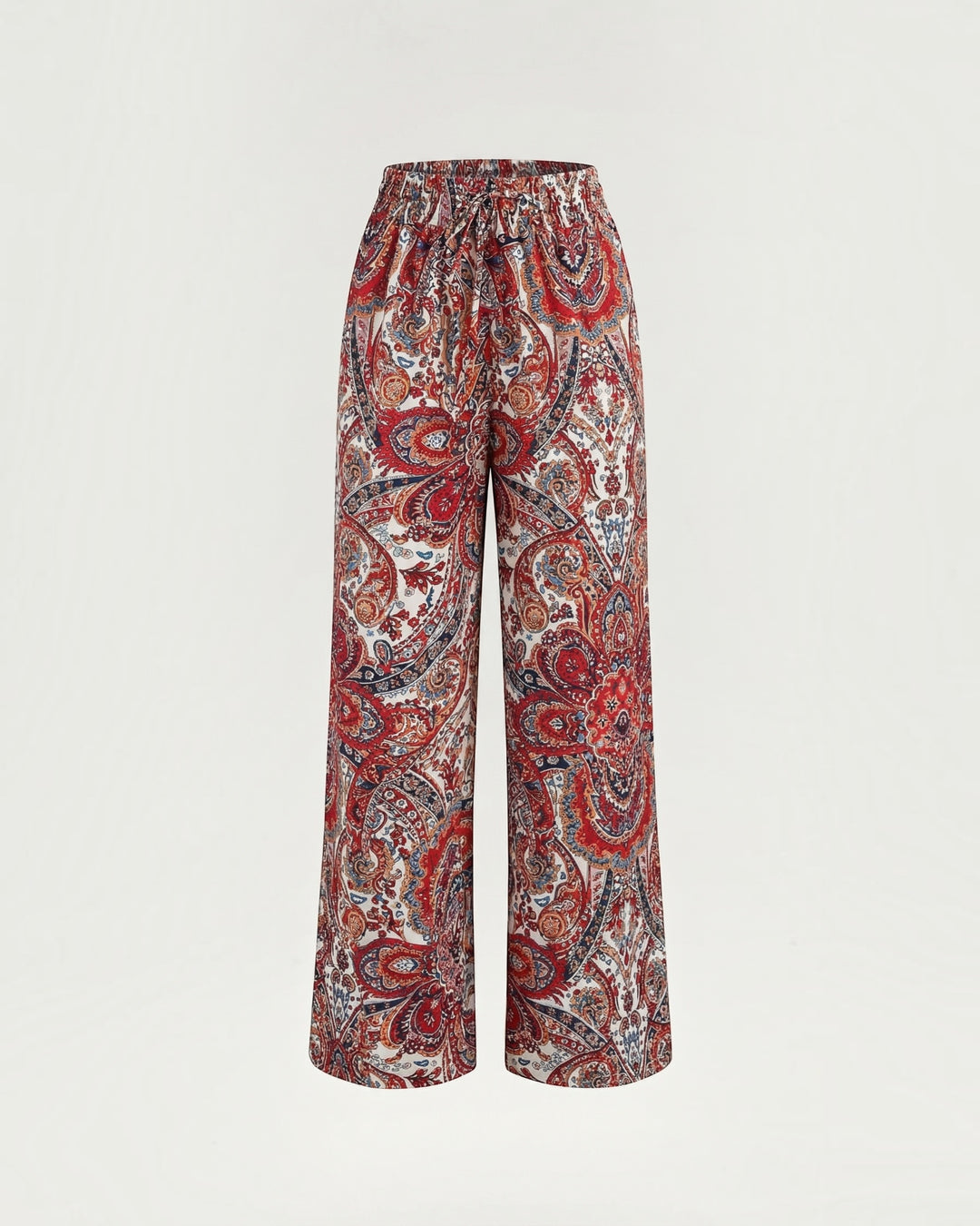 Luna Moda Melania wide-leg trousers featuring a vibrant multicolored paisley print in lightweight flowing fabric
