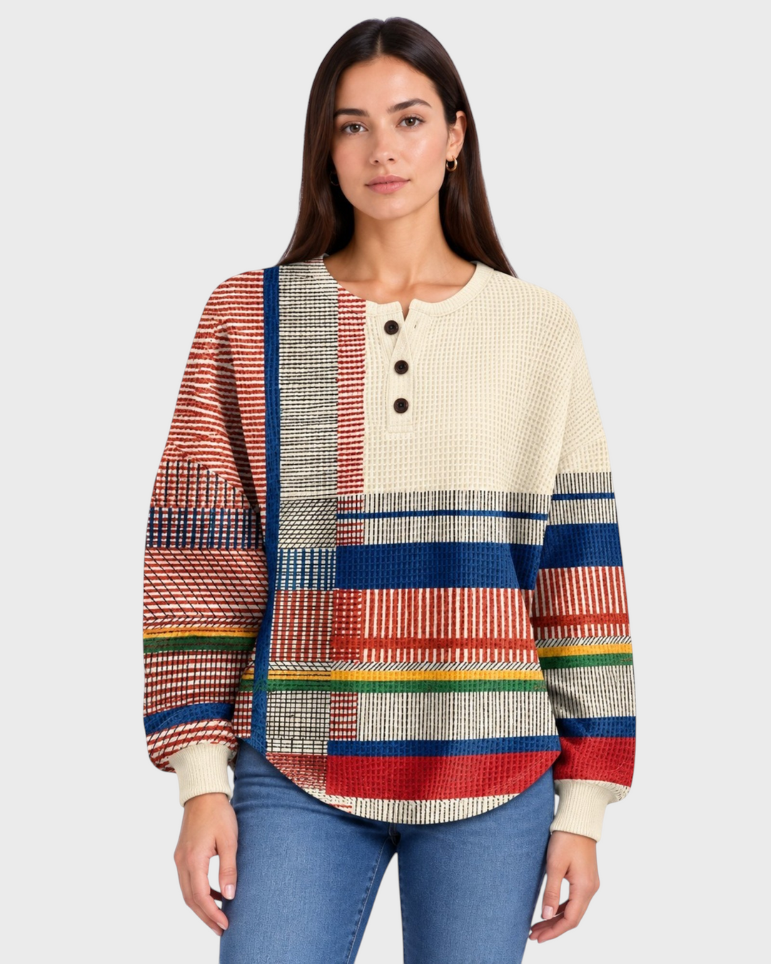 Berenice – Maglia Henley a righe patchwork in multicolore | Luna Moda