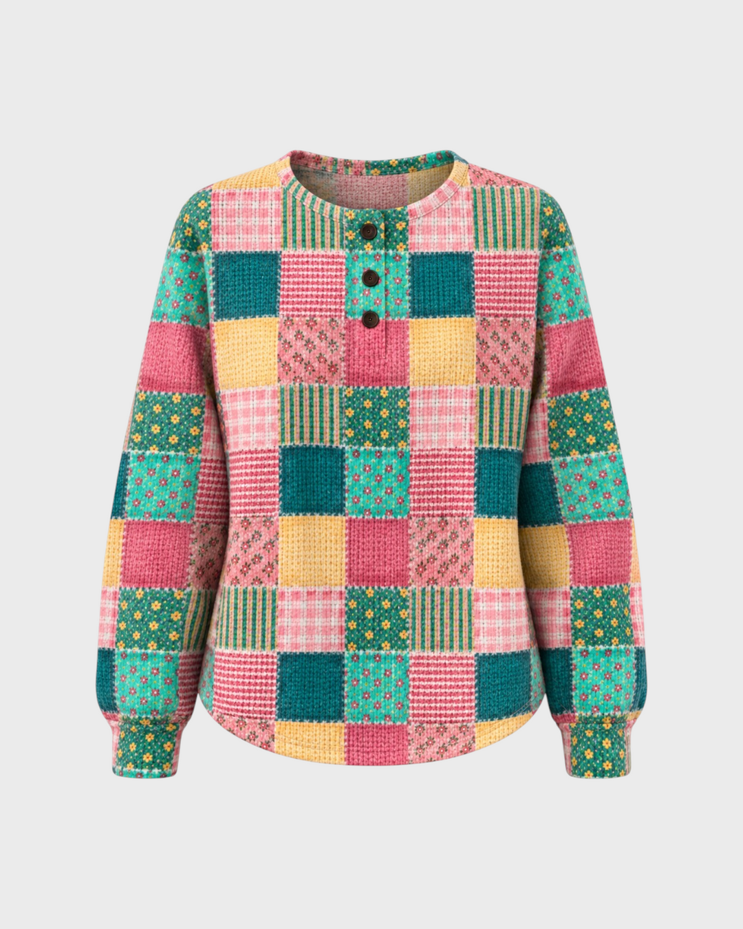 Dafne – Maglia Henley patchwork | Luna Moda