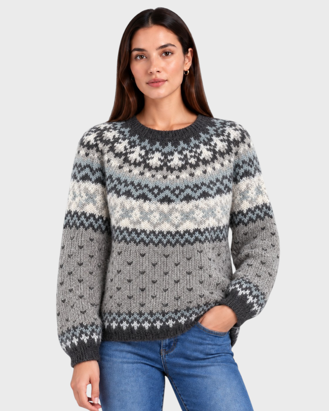 Pierina – Maglione con motivo geometrico in grigio | Luna Moda
