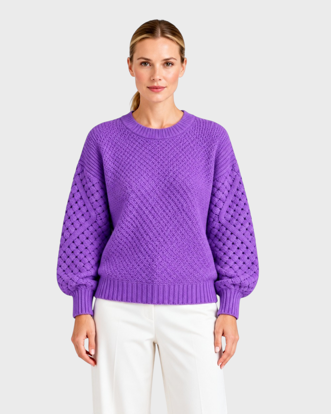 Marianna – Maglione con maniche a trecce in viola | Luna Moda