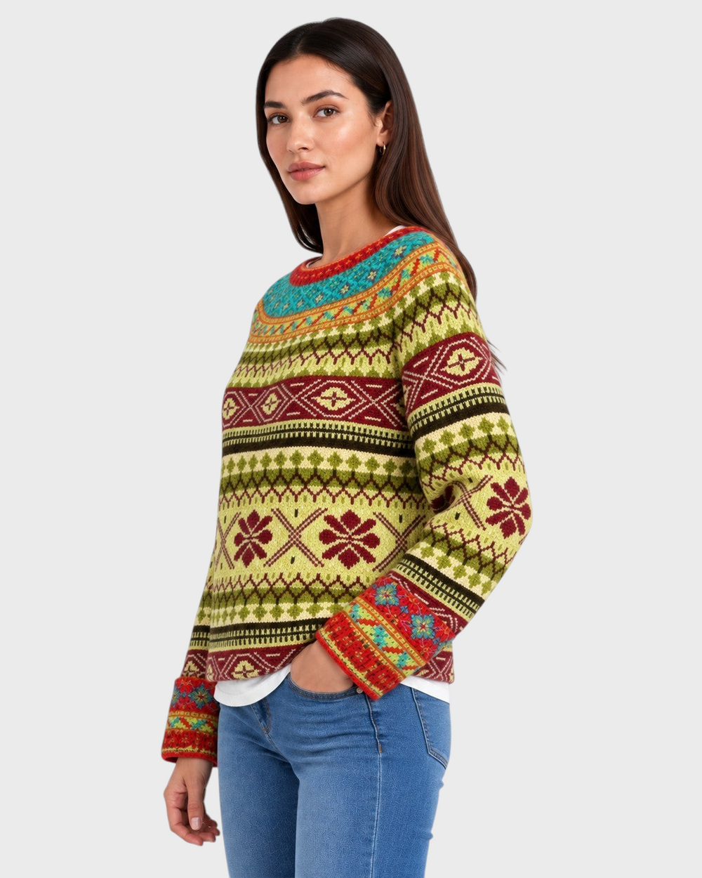 Flavia – Maglione con motivo nordico rétro in verde | Luna Moda