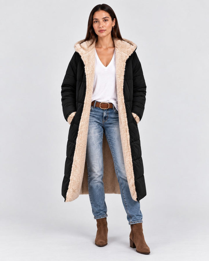 LAURA, cappotto con cappuccio, indossato – Luna Moda