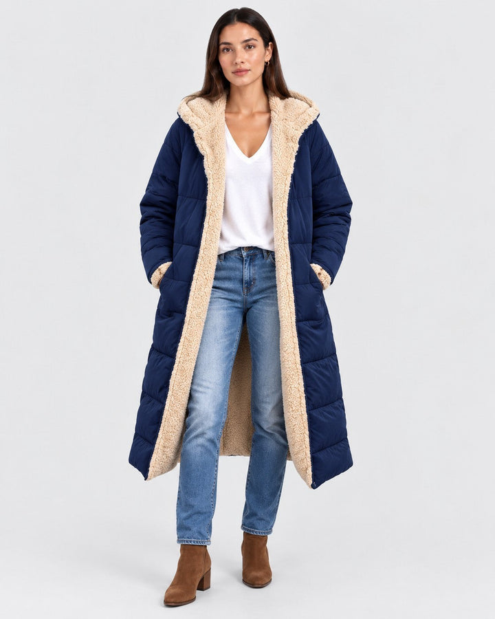 LAURA, cappotto con cappuccio, indossato – Luna Moda