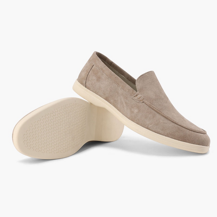 Luna Moda Romeo beige suede loafers with supportive inner sole and textured rubber outsole