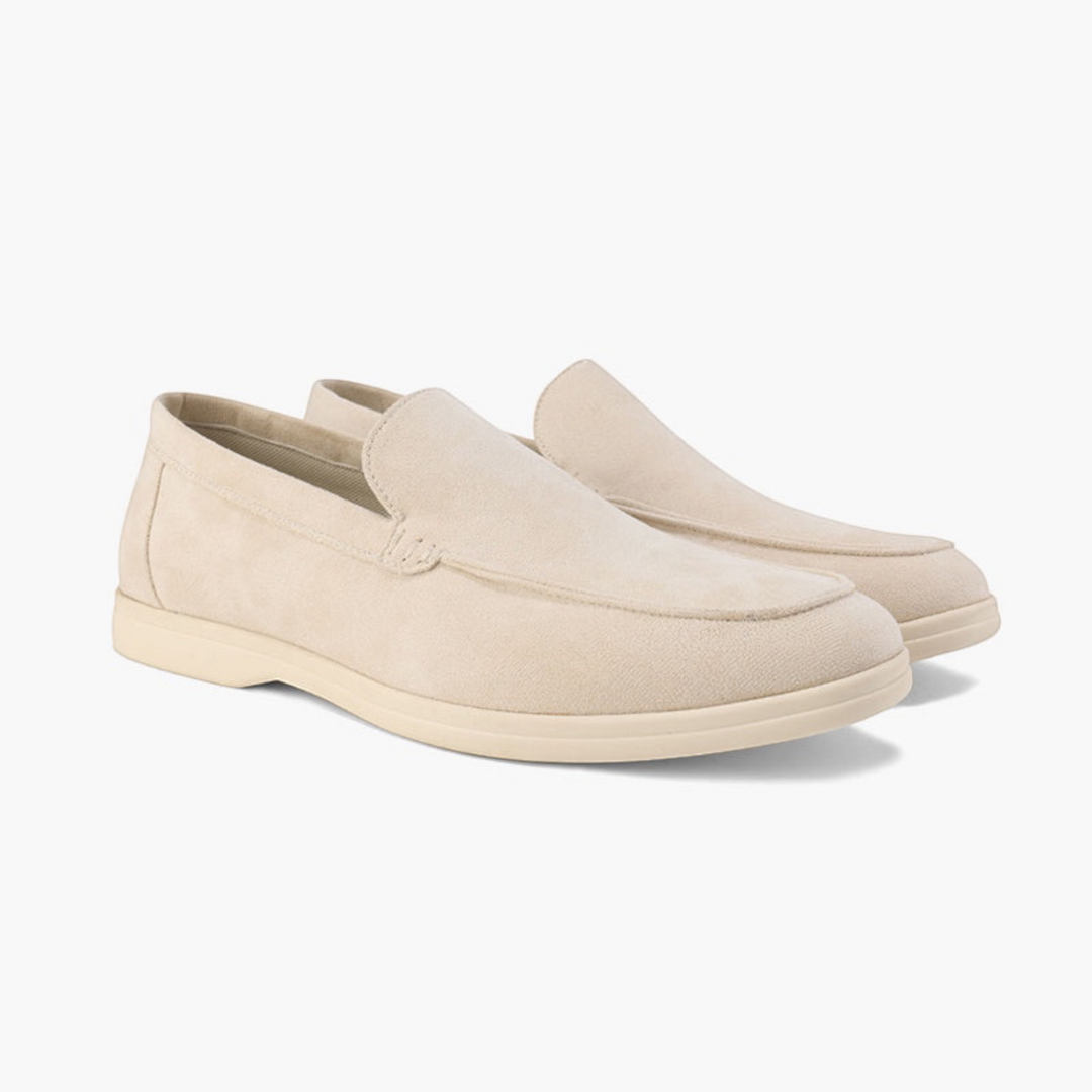 Luna Moda ROMEO beige suede loafers with supportive inner sole and detailed stitching for everyday comfort