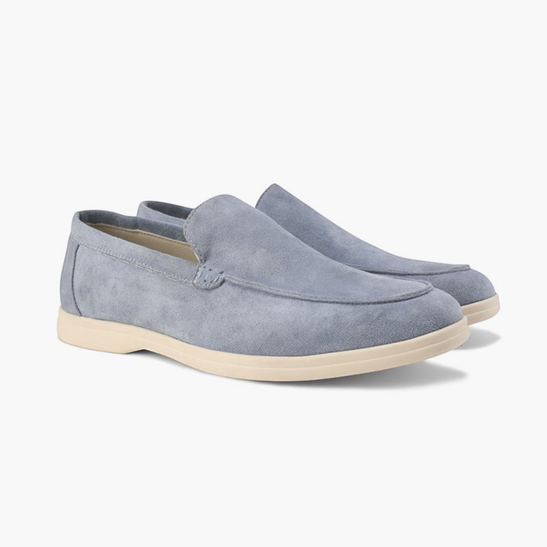 Luna Moda ROMEO light blue suede loafers with supportive insoles and refined stitching for comfortable daily wear.