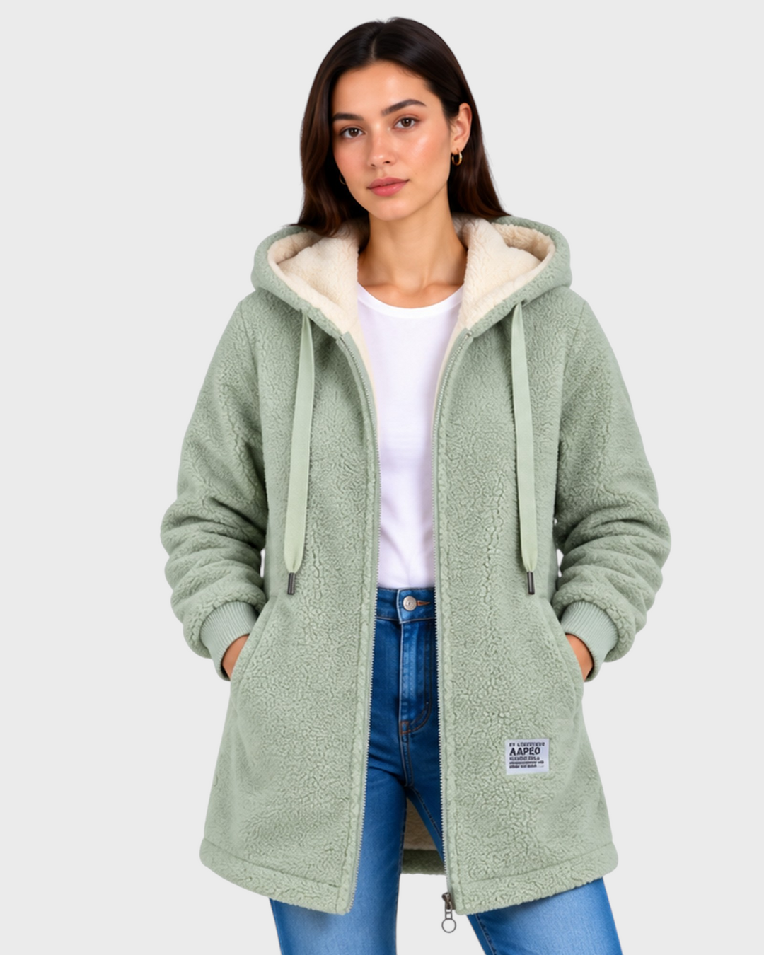 Marta – Giacca in pile morbidissima in verde salvia | Luna Moda